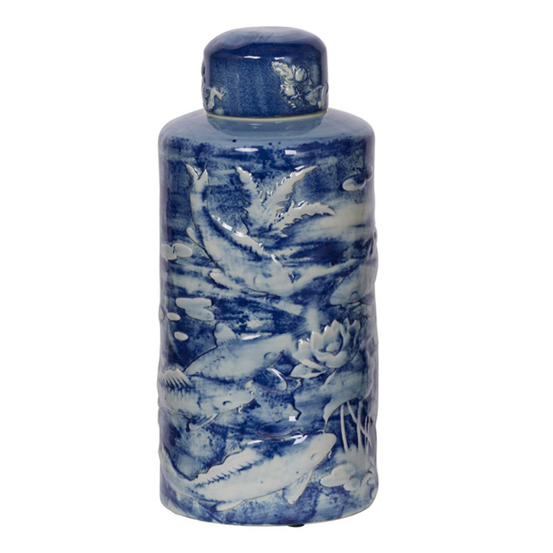 Ваза с крышкой Blue & White Fish Ornament Белый Синий Ваза с крышкой Blue & White Fish Ornament Белый Синий в Брянске | Loft Concept