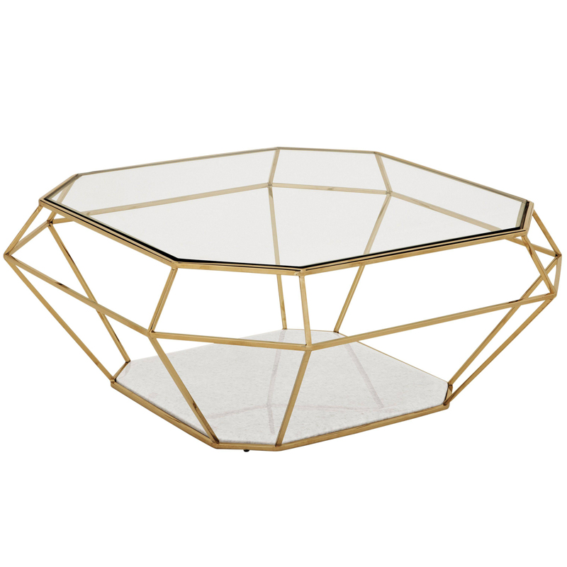 Кофейный стол Eichholtz Coffee Table Asscher Золотой Прозрачный Белый Мрамор Bianco Кофейный стол Eichholtz Coffee Table Asscher Золотой Прозрачный Белый Мрамор Bianco в Брянске | Loft Concept