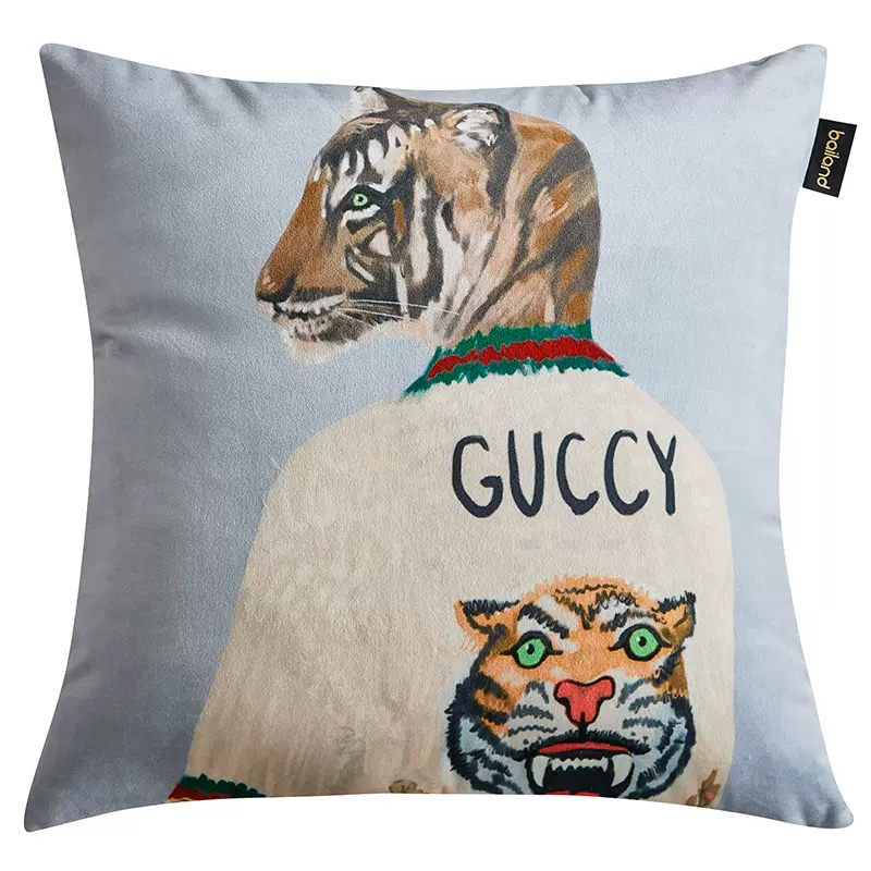 Декоративная подушка Стиль Gucci Tiger Cushion Grey Серый Мульти Декоративная подушка Стиль Gucci Tiger Cushion Grey Серый Мульти в Брянске | Loft Concept