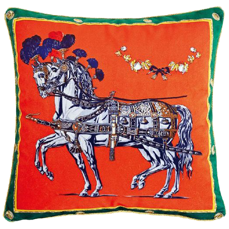 Декоративная подушка Hermes Horses 118 Оранжевый Зеленый Синий Белый Декоративная подушка Hermes Horses 118 Оранжевый Зеленый Синий Белый в Брянске | Loft Concept