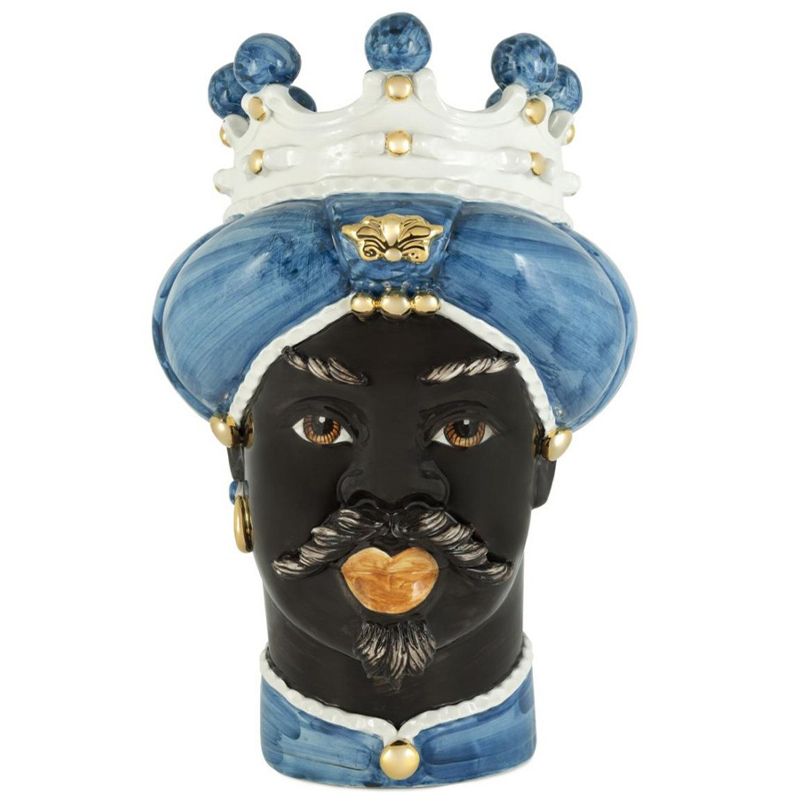 Ваза Vase Moro Man Medium New Blue Синий Черный Белый Золотой Ваза Vase Moro Man Medium New Blue Синий Черный Белый Золотой в Брянске | Loft Concept