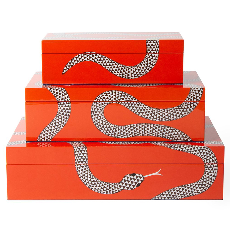 Комплект шкатулок EDEN LACQUER BOX BUNDLE Jonathan Adler Оранжевый Белый Черный в Брянске | Loft Concept 