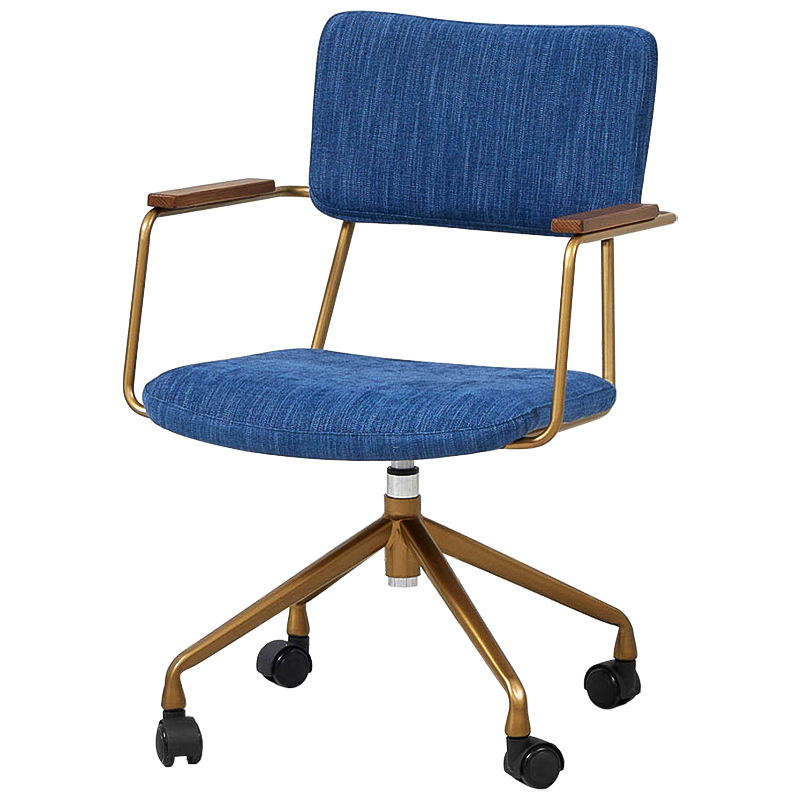 Кресло на колесах Ryan Loft Chair Blue Синий Коричневый Золотой в Брянске | Loft Concept 