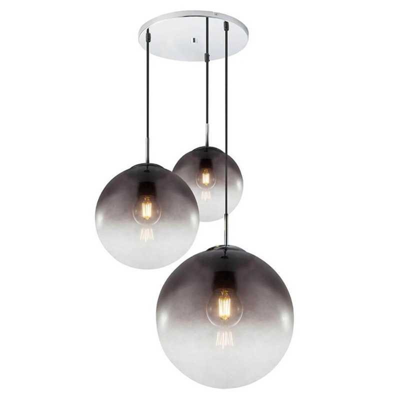 Люстра Ball Sunrise Pendant lamp smok 3 плафона Стекло Смок Хром Люстра Ball Sunrise Pendant lamp smok 3 плафона Стекло Смок Хром в Брянске | Loft Concept