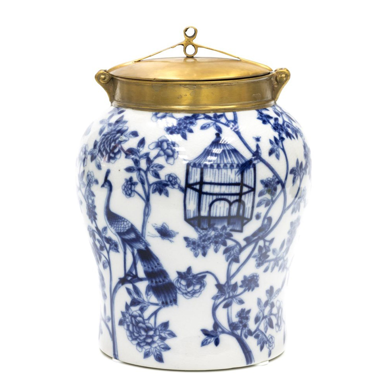 Ваза Blue and Bronze Cover Vase small Белый Синий Бронза Ваза Blue and Bronze Cover Vase small Белый Синий Бронза в Брянске | Loft Concept