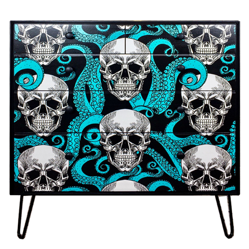 Комод с Черепами Chest of Drawers Skull and Octopus Черный Бирюзовый Комод с Черепами Chest of Drawers Skull and Octopus Черный Бирюзовый в Брянске | Loft Concept