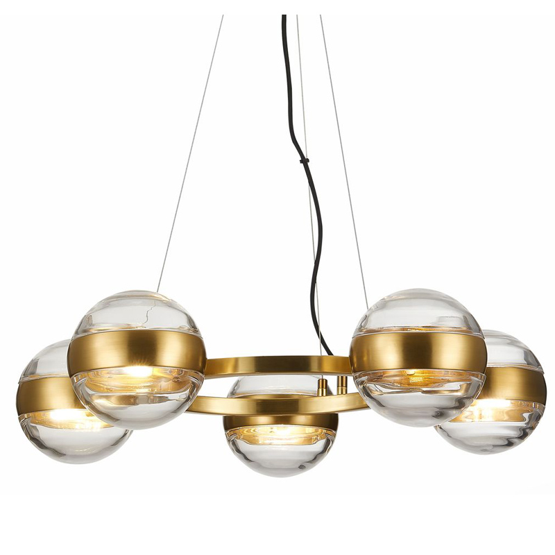 Люстра Leandra Chandelier 5 Balls Латунь Прозрачное Стекло Люстра Leandra Chandelier 5 Balls Латунь Прозрачное Стекло в Брянске | Loft Concept