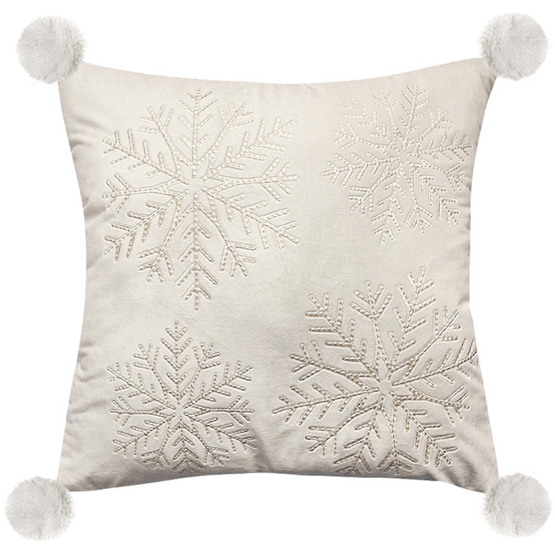 Декоративная подушка с помпонами Snowflakes Белый ivory ( слоновая кость ) в Брянске | Loft Concept 
