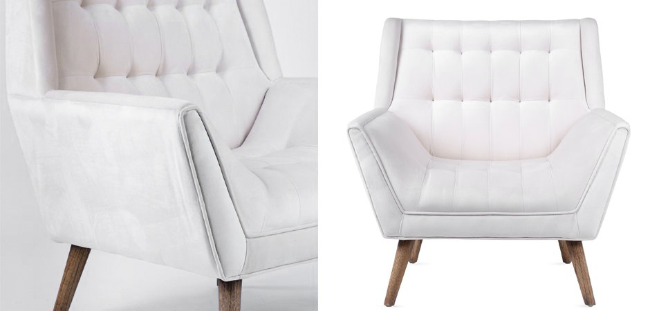 Кресло Danish Modern Armchair Tufted Accent белый велюр Кресло Danish Modern Armchair Tufted Accent белый велюр - Loft-Concept в Брянске