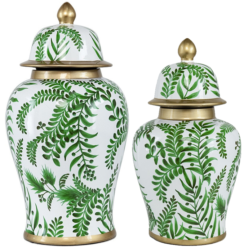 Ваза с крышкой Green Plant Vase Белый Зеленый Золотой Ваза с крышкой Green Plant Vase Белый Зеленый Золотой в Брянске | Loft Concept