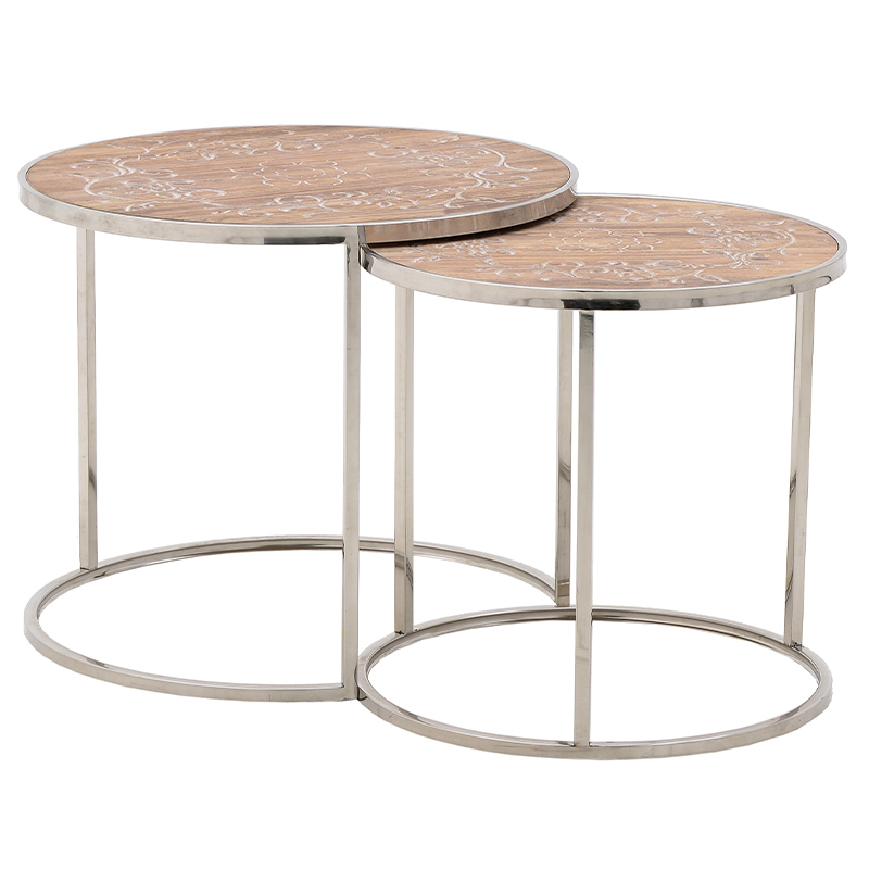 Комплект приставных столиков Malia Round Side Tables Древесина Серебряный Комплект приставных столиков Malia Round Side Tables Древесина Серебряный в Брянске | Loft Concept