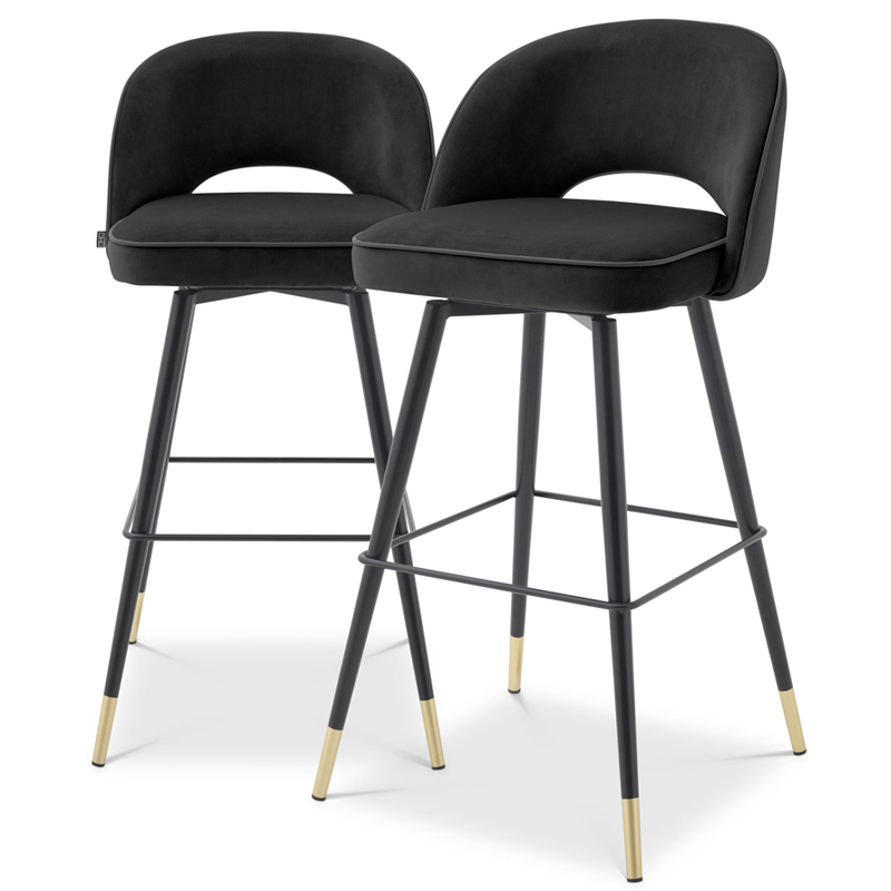 Комплект барных стульев Eichholtz Bar Stool Cliff set of 2 black Черный Латунь Комплект барных стульев Eichholtz Bar Stool Cliff set of 2 black Черный Латунь в Брянске | Loft Concept