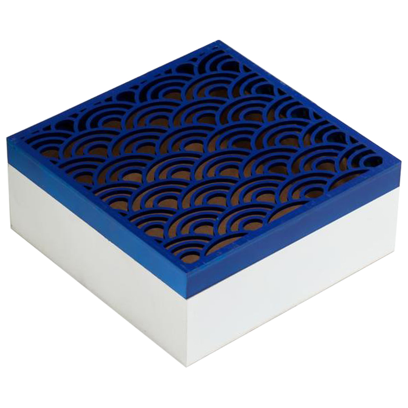 Шкатулка Deep Blue Scales Pattern Box Белый Синий Шкатулка Deep Blue Scales Pattern Box Белый Синий в Брянске | Loft Concept