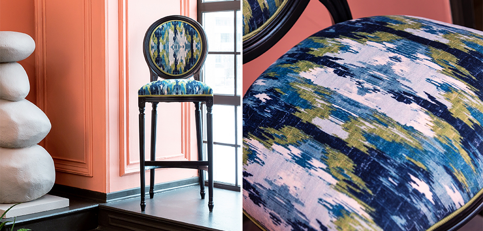 Барный стул с сине-зеленым узором Ikat Pattern Барный стул с сине-зеленым узором Ikat Pattern - Loft-Concept в Брянске