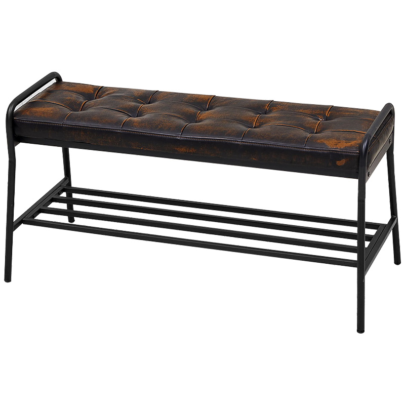Банкетка с полкой Tomlin Bench Коричневый винтаж Черный Банкетка с полкой Tomlin Bench Коричневый винтаж Черный в Брянске | Loft Concept