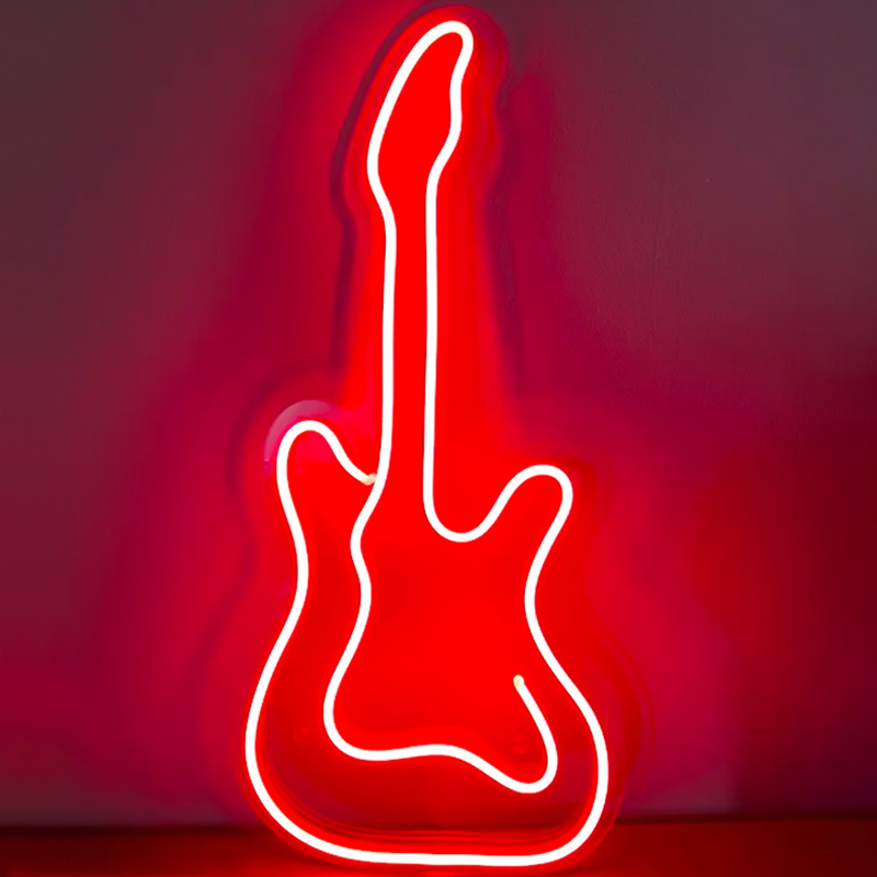 Неоновая настенная лампа Guitar Neon Wall Lamp Красный Прозрачный Неоновая настенная лампа Guitar Neon Wall Lamp Красный Прозрачный в Брянске | Loft Concept