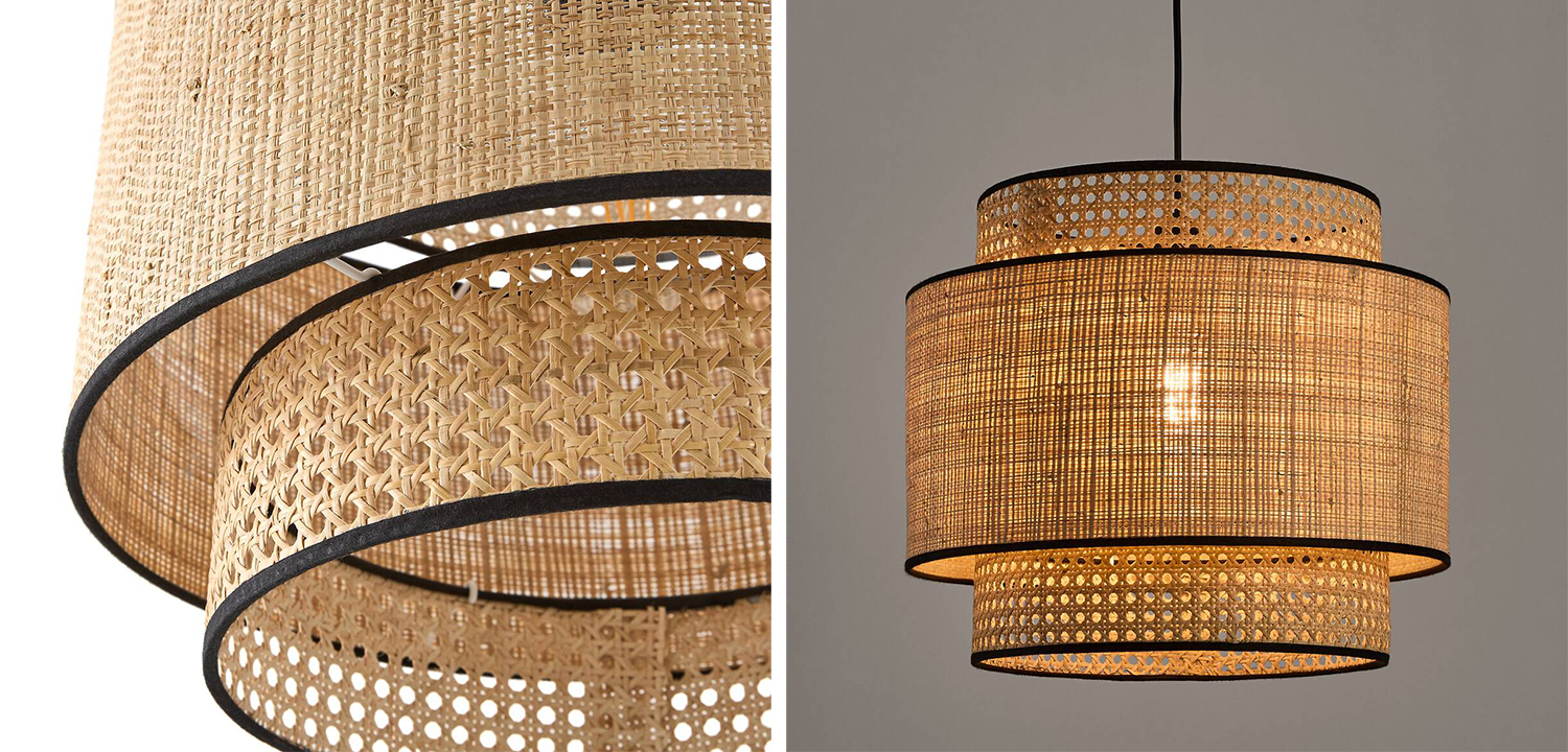 Подвесной светильник Ottar Dual Wicker beige black - фото