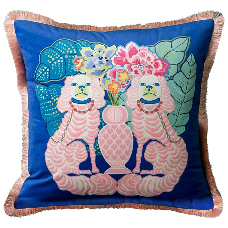 Декоративная подушка Two Pink Dogs on Blue Cushion Синий Розовый Мульти Декоративная подушка Two Pink Dogs on Blue Cushion Синий Розовый Мульти в Брянске | Loft Concept