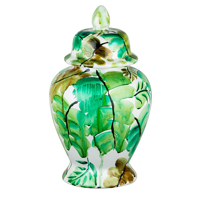 Ваза Vase Green Leaves 43 Зеленый Белый Ваза Vase Green Leaves 43 Зеленый Белый в Брянске | Loft Concept