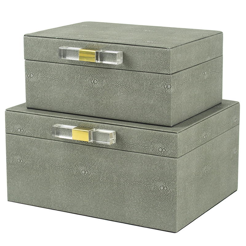 Комплект шкатулок Stingray Skin Gray Boxes Бежево-серый Глянцевое золото Прозрачный Комплект шкатулок Stingray Skin Gray Boxes Бежево-серый Глянцевое золото Прозрачный в Брянске | Loft Concept