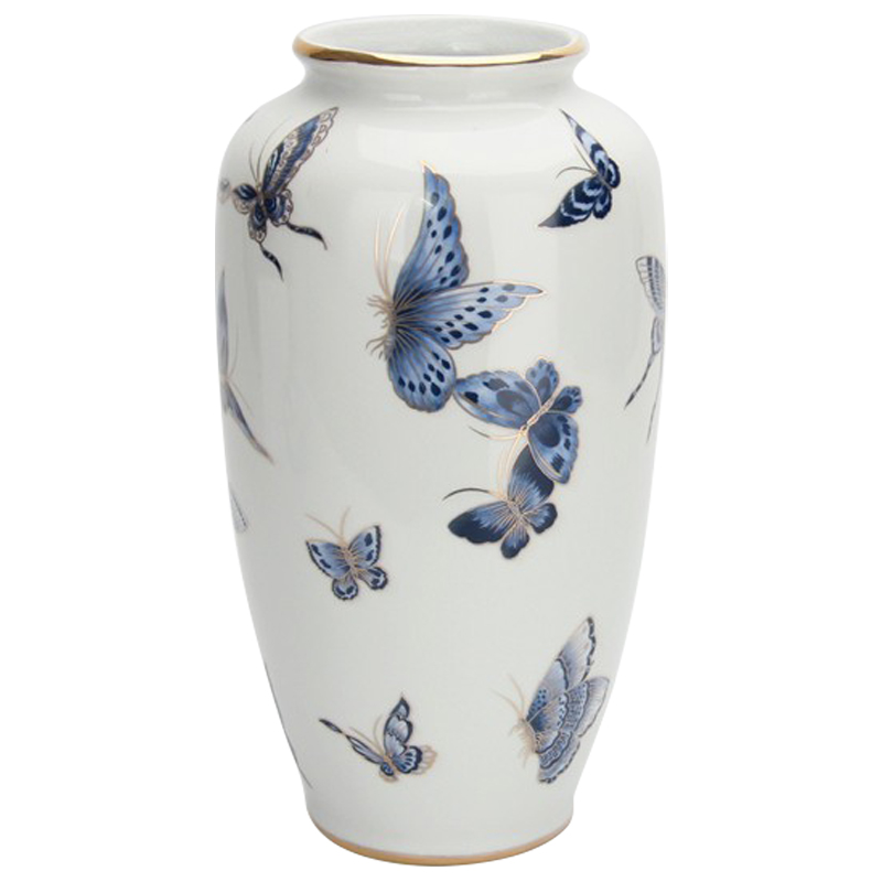 Ваза Porcelain Butterfly Blue and Gold Vase Белый Светло-синий Золотой Ваза Porcelain Butterfly Blue and Gold Vase Белый Светло-синий Золотой в Брянске | Loft Concept