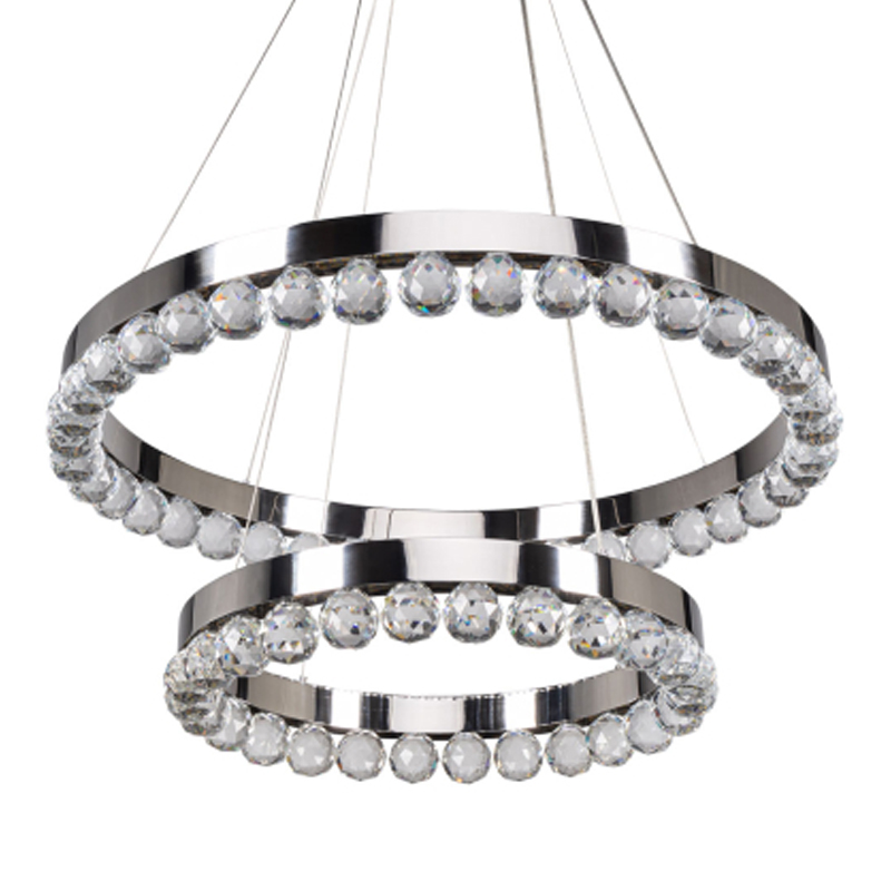 Люстра с двумя кольцами цвета хром и прозрачными хрустальными шарами по периметру Sacramento Transparent Balls Chandelier Хром Прозрачный в Брянске | Loft Concept 