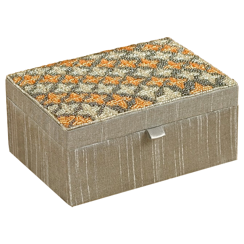 Шкатулка с вышивкой из бисера Sutara Beads Embroidery Box Серебряный Оранжевый Бежевый Шкатулка с вышивкой из бисера Sutara Beads Embroidery Box Серебряный Оранжевый Бежевый в Брянске | Loft Concept