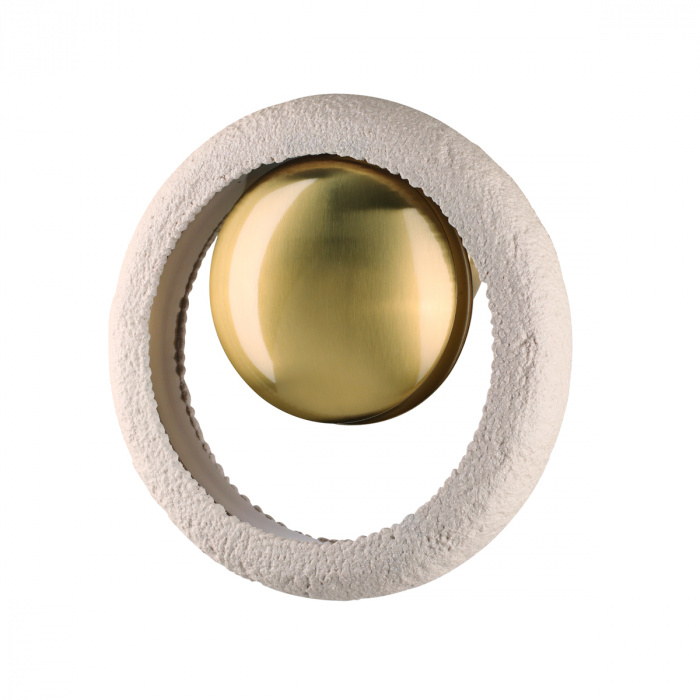 Бра с бежевым текстурным кольцом и латунным шаром в центре Tactile  Латунь сатинированная Бежевый в Брянске | Loft Concept 