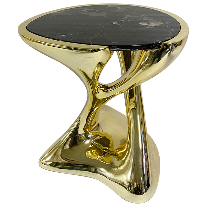 Приставной стол Molten Gold Side Table Глянцевое золото Черный Мрамор Nero Приставной стол Molten Gold Side Table Глянцевое золото Черный Мрамор Nero в Брянске | Loft Concept