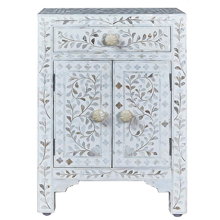 Тумба инкрустация перламутром Inlaid Bone Soft pearl Белый Голубой пастельный в Брянске | Loft Concept 