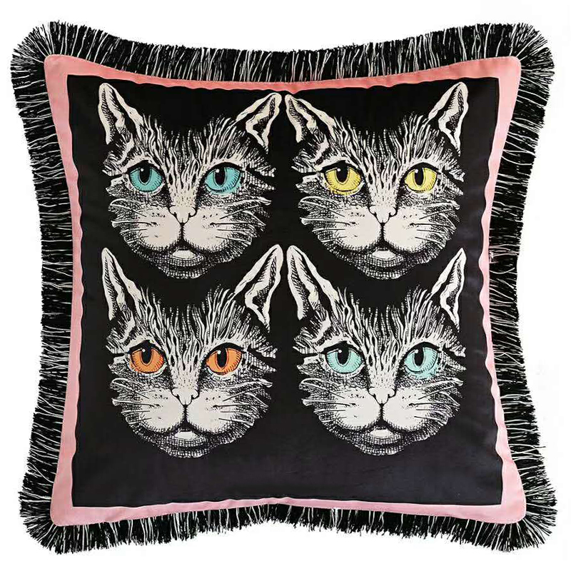 Декоративная подушка с вышивкой Cтиль Gucci Four Cats Черный Розовый Белый Декоративная подушка с вышивкой Cтиль Gucci Four Cats Черный Розовый Белый в Брянске | Loft Concept