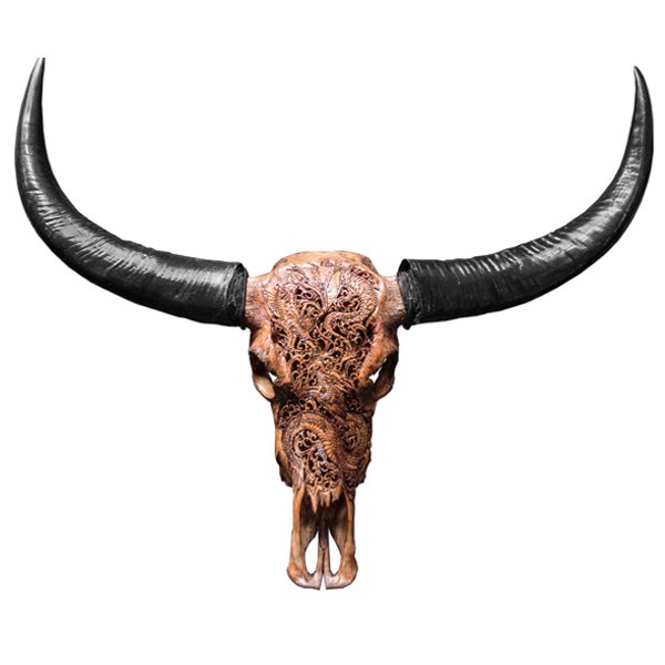 Череп буйвола Buffalo Skull Dragon резьба по кости Коричневый Череп буйвола Buffalo Skull Dragon резьба по кости Коричневый в Брянске | Loft Concept