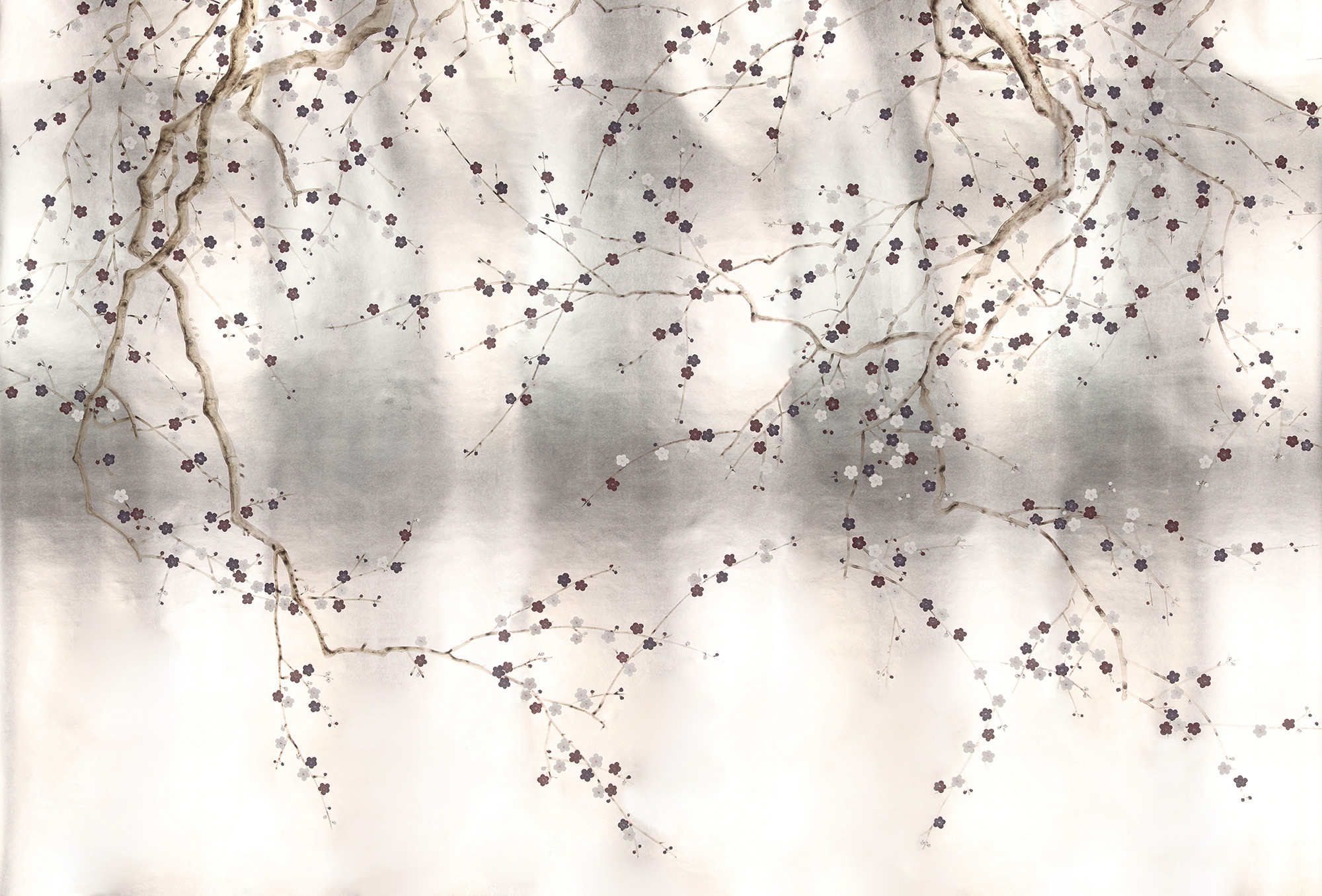 Обои ручная роспись Plum Blossom Lavender on Tarnished Silver gilded paper Обои ручная роспись Plum Blossom Lavender on Tarnished Silver gilded paper - постер Loft-Concept в Брянске