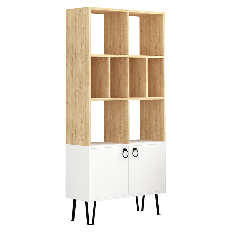 Стеллаж прямой цвета древесины с полками и 2-мя белыми дверцами BENE BOOKCASE OAK Древесина Белый в Брянске | Loft Concept 