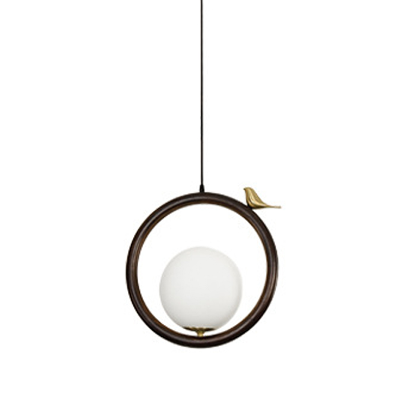 Светильник с птичкой Bird Wood Ring Hanging Lamp Латунь Белый Коричневый Светильник с птичкой Bird Wood Ring Hanging Lamp Латунь Белый Коричневый в Брянске | Loft Concept