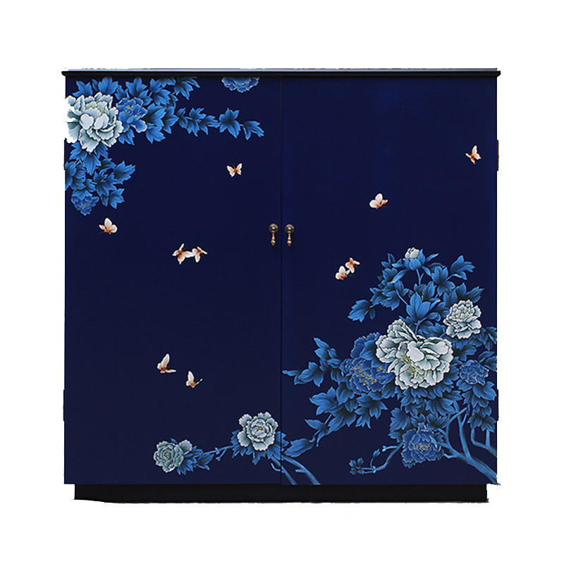 Синий Комод в Китайском стиле  ручная роспись Цветы и Бабочки Flowers and Butterflies Blue chest Синий Голубой в Брянске | Loft Concept 
