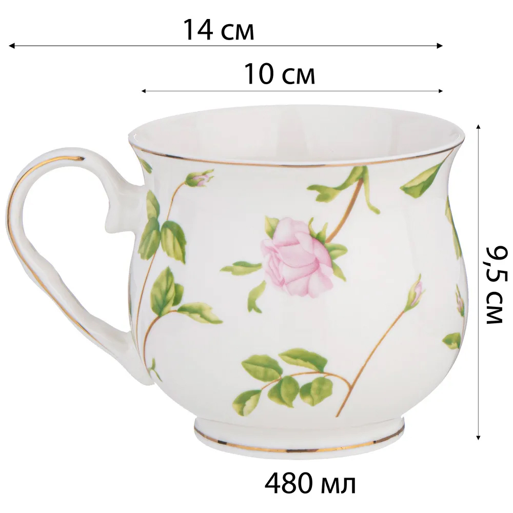 Кружка фарфоровая белая с цветочным принтом 480 мл Flower Porcelain Collection Кружка фарфоровая белая с цветочным принтом 480 мл Flower Porcelain Collection в Брянске