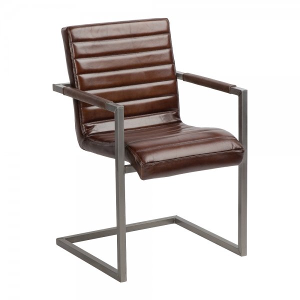 Стул с подлокотниками Leather Metal Коричневый Графит Стул с подлокотниками Leather Metal Коричневый Графит в Брянске | Loft Concept