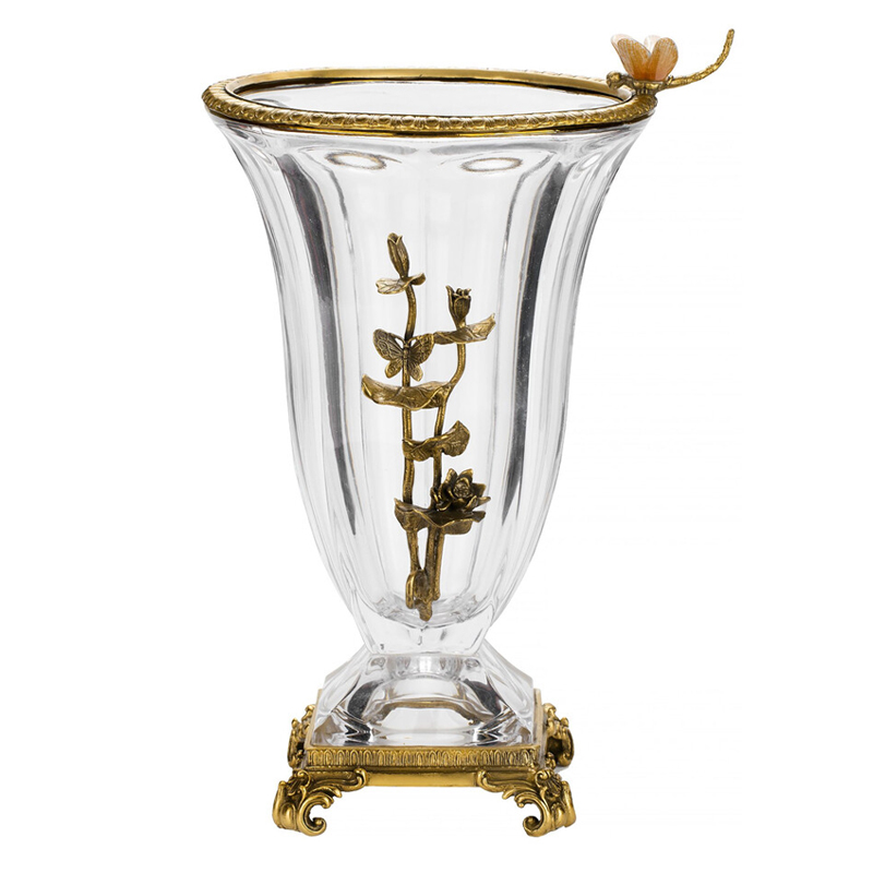 Ваза из прозрачного стекла с бронзовой вставкой в виде цветущей ветви Eden Garden porcelain and bronze Прозрачное Стекло Бронза в Брянске | Loft Concept 