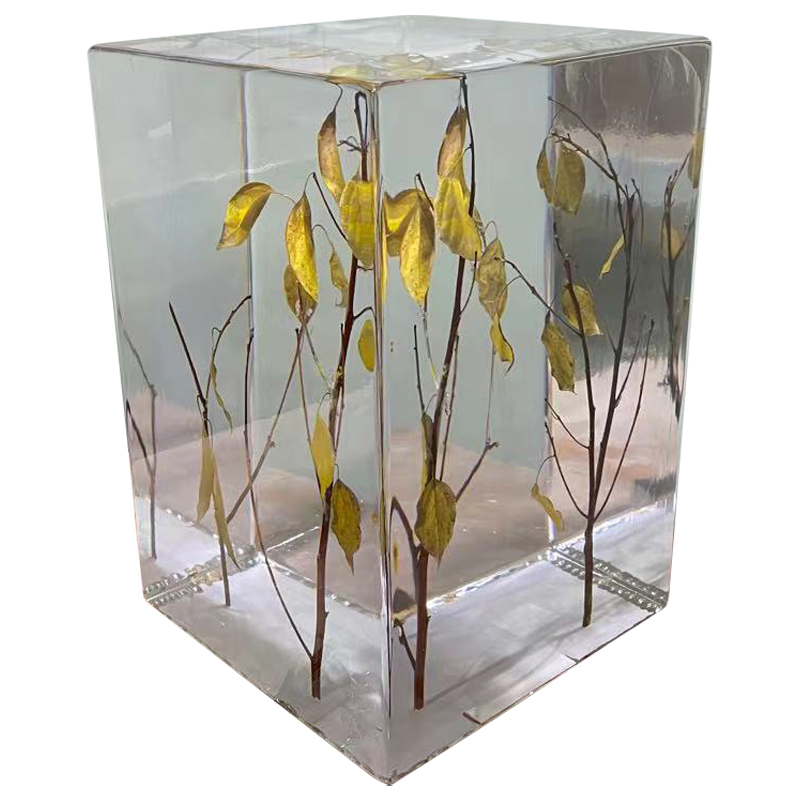 Дизайнерский столик из прозрачного полимера Clear Crystal Display Pedestal with Branches Прозрачный Желтый Коричневый Дизайнерский столик из прозрачного полимера Clear Crystal Display Pedestal with Branches Прозрачный Желтый Коричневый в Брянске | Loft Concept