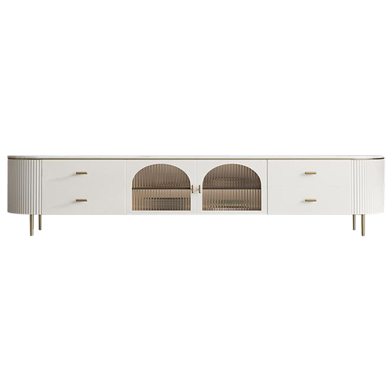 ТВ-тумба Shauna TV Stand Белый Золотой Прозрачное Стекло ТВ-тумба Shauna TV Stand Белый Золотой Прозрачное Стекло в Брянске | Loft Concept