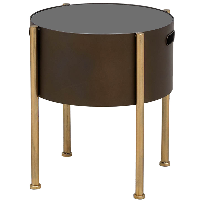 Приставной стол Barnaby Round Side Table Коричневый Латунь Стекло Смок в Брянске | Loft Concept 