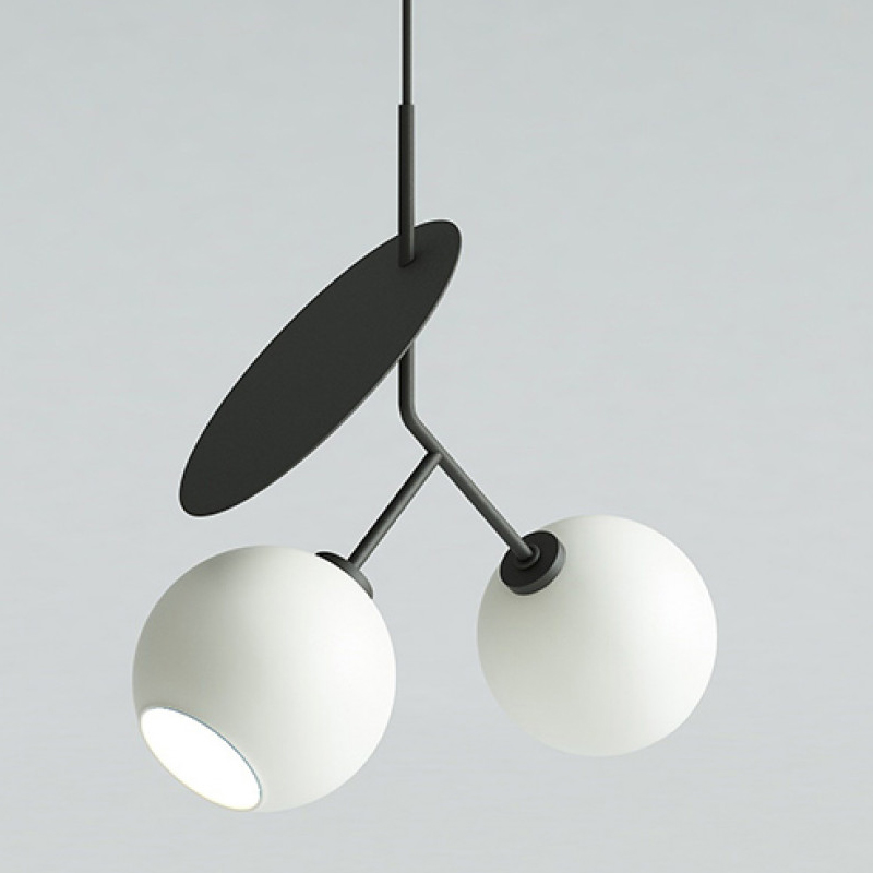 Подвесной светильник Cherry Pendant Double Black Белое матовое стекло Черный в Брянске | Loft Concept 