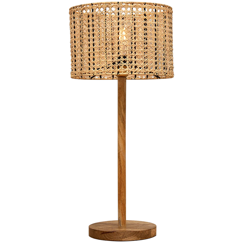 Деревянная настольная лампа с абажуром из ротанга Tamari Wicker Table Lamp Древесина в Брянске | Loft Concept 