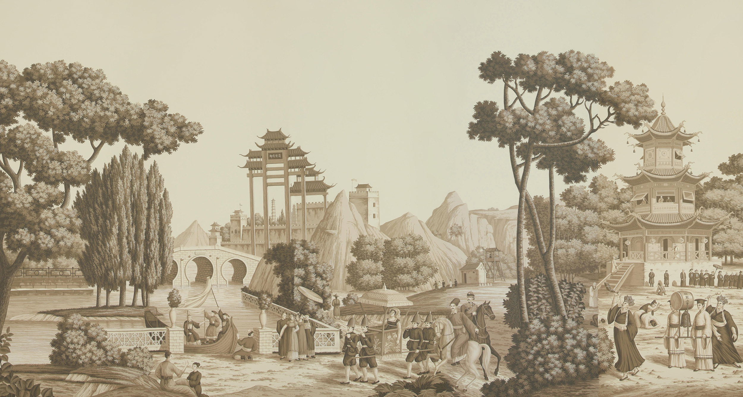 Обои ручная роспись Procession Chinoise Sepia on scenic paper Обои ручная роспись Procession Chinoise Sepia on scenic paper - постер Loft-Concept в Брянске
