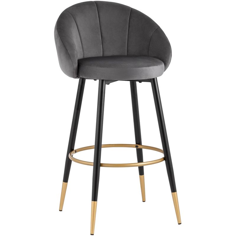 Барный Стул Alberto Chair Серый Велюр Серый Черный Золотой Барный Стул Alberto Chair Серый Велюр Серый Черный Золотой в Брянске | Loft Concept
