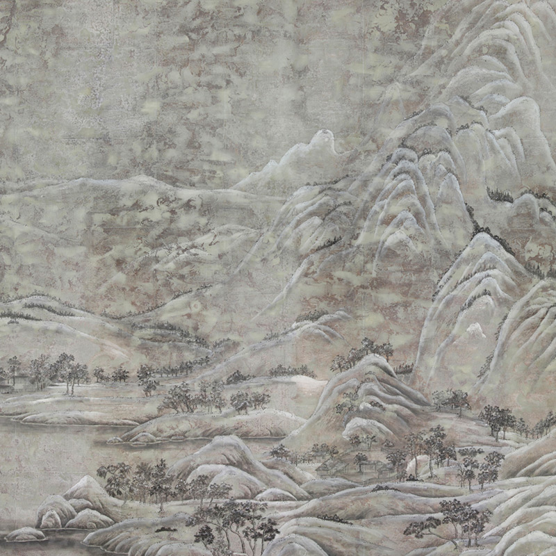 Обои ручная роспись A Thousand Li of Rivers and Mountains Colourway SC-102 on Sterling Silver gilded paper with pearlescent antiquing Обои ручная роспись A Thousand Li of Rivers and Mountains Colourway SC-102 on Sterling Silver gilded paper with pearlescent antiquing в Брянске | Loft Concept