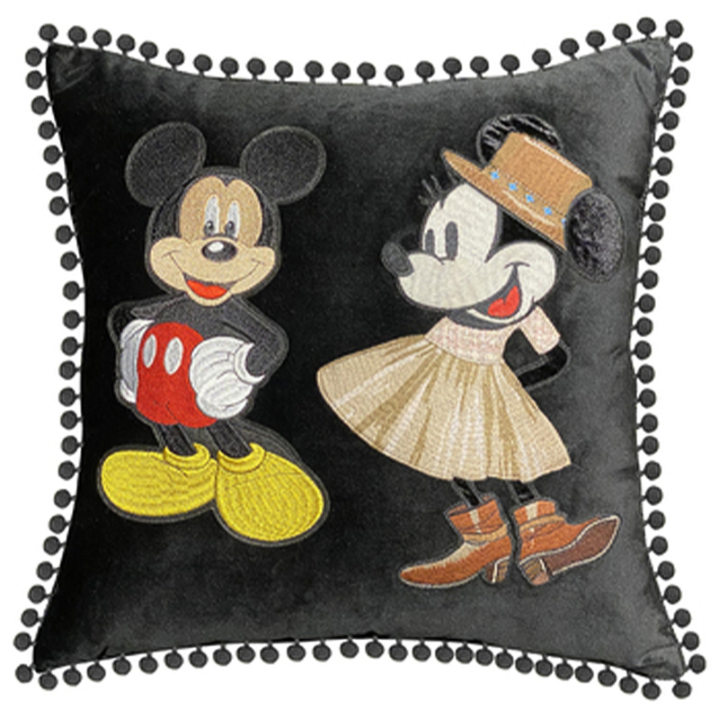 Декоративная подушка с вышивкой Gucci Mickey and Minnie Mouse Черный Красный Желтый Бежевый в Брянске | Loft Concept 