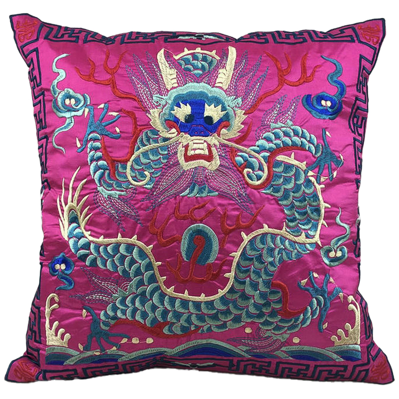 Декоративная подушка с вышивкой Chinese Dragon Pink Розовый Мульти Декоративная подушка с вышивкой Chinese Dragon Pink Розовый Мульти в Брянске | Loft Concept