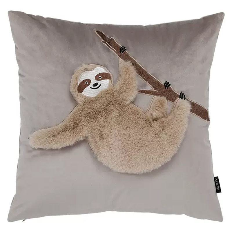 Декоративная подушка Ленивец Little Sloth on a Branch Бежево-серый Серый Коричневый в Брянске | Loft Concept 